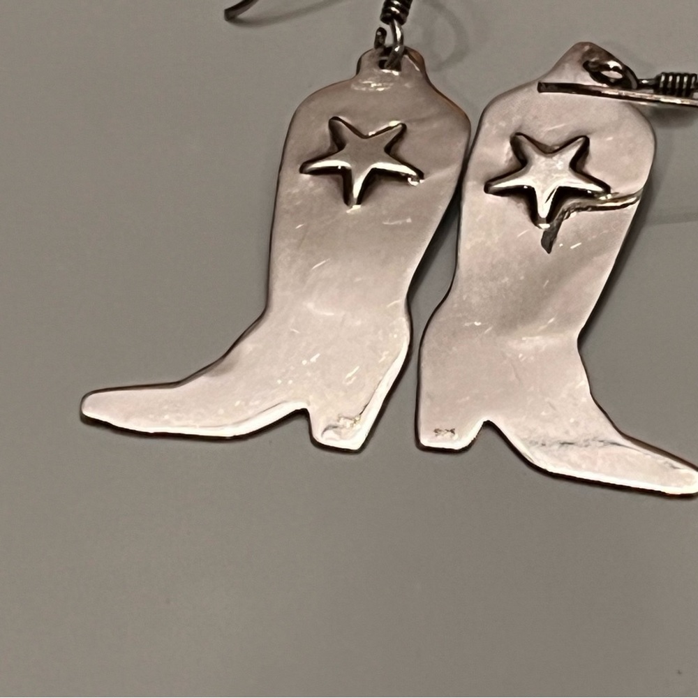Vintage Sterling Silver Cowboy Boot Earrings Sleeping Beauty Turquoise - Picture 6 of 6